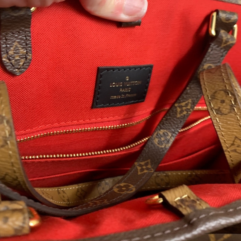 Louis Vuitton Tan and Brown Monogram Shopper Tote with Red Interior - Picture 3 of 6
